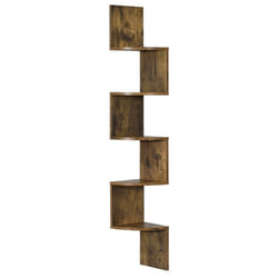 etagere d angle en forme zigzag meuble de rangement murale 123 cm MDF marron