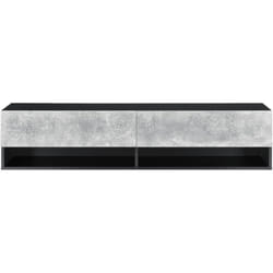 Tagère murale 2 portes meuble support tv rangement 140 cm noir effet béton