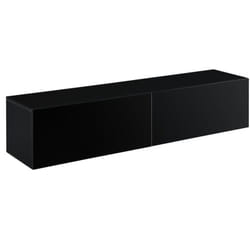 Tagère murale design meuble support tv avec 2 Tiroirs 140 cm noir brillant