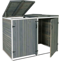 Abri de poubelles extérieur conteneurs à ordures avec couvercle jusqu'à 4 bacs 126x158x98 cm en bois certifié fsc gris-blanc 040002867