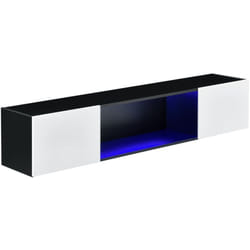 Étagère Murale Stylée Meuble de Rangement Design avec 2 Portes et Éclairage LED Bleu Capacité de Charge jusqu'à 15 kg Panneau de Particules 150 x 30