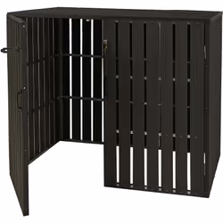 Abri de poubelles extérieur conteneurs à ordures 115x140x100 cm en métal aspect bois extensible anthracite Pour poubelles d'u ...