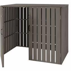 Abri de poubelles extérieur conteneurs à ordures 115x140x100 cm en métal aspect bois extensible gris Pour poubelles d'une cap ...