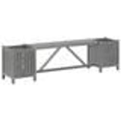 Banc de jardin meuble de patio d exterieur terrasse avec 2 jardinieres 150 cm bois d acacia gris