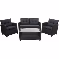 Ensemble de salon de jardin en polyrotin canapé, fauteuil avec coussins en polyrotin anthracite Chic et élégant, ce salon de  ...