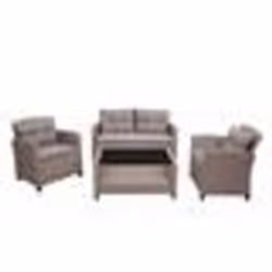 Salon de jardin en polyrotin terasse balcon canape fauteuils coussins et table basse gris-brun