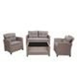 Salon de jardin en polyrotin terasse balcon canape fauteuils coussins et table basse gris-brun