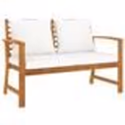 Banc de jardin meuble de patio d exterieur terrasse avec coussin creme 120 cm bois solide d acacia