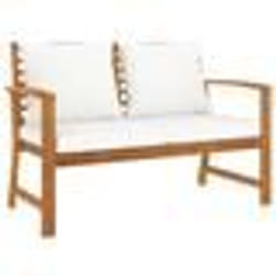Banc de jardin meuble de patio d exterieur terrasse avec coussin creme 120 cm bois solide d acacia