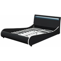Lit double 2 personnes capitonné led 180 x 200 cm en cuir synthétique noir avec sommier à lattes 030005334