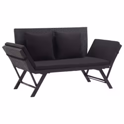Banc de jardin meuble de patio d exterieur terrasse avec coussins 110 x 60 x 32 cm resine tressee noir