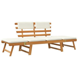 Banc de jardin - Acacia - 2-en-1 - Convertible - Coussins amovibles - Dimensions réglables