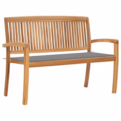 Banc de jardin meuble de patio d exterieur terrasse empilable et coussin 1285 x 575 x 90 cm bois de teck massif