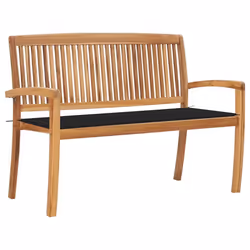 Banc de jardin meuble de patio d exterieur terrasse empilable et coussin 1285 x 575 x 90 cm bois de teck massif