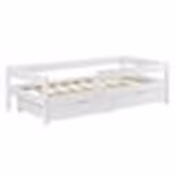 Lit pour enfant - Soier - 90x200 cm - Barrière anti-chute - 2 tiroirs - Bois de pin blanc