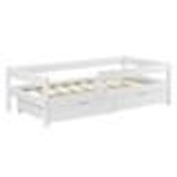 Lit pour enfant - Soier - 90x200 cm - Barrière anti-chute - 2 tiroirs - Bois de pin blanc