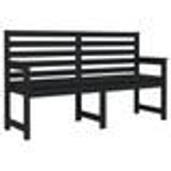 Banc de jardin - Noir - Bois massif de pin - 1595 x 48 x 915 cm - Dossier et accoudoirs - Extérieur