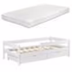 Lit pour enfant - Non spécifié - 90x200 cm - Bois de pin blanc - Barrière anti-chute - 2 tiroirs de rangement