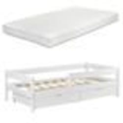 Lit pour enfant - Non spécifié - 90x200 cm - Bois de pin blanc - Barrière anti-chute - 2 tiroirs de rangement