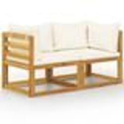 Banc de jardin 70 x 70 x 60 cm meuble de patio d exterieur terrasse a 2 places avec coussins blanc creme