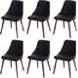 Lot de 6 chaises de salle à manger capitonne design chic en bois noyer et assise en synthetique noir