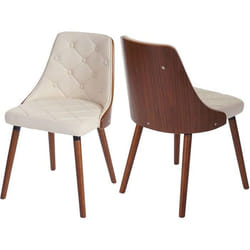 Lot de 2 chaises de salle à manger capitonne design chic en bois noyer et assise en synthetique crème