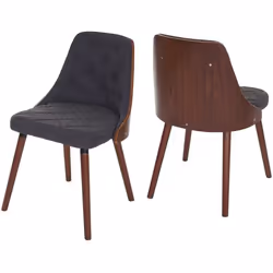 Lot de 2 chaises de salle à manger capitonne design chic en bois noyer et assise en tissu gris