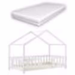 Lit pour enfant - Non spécifié - Cabane Maison - Bois de pin blanc - 80x160 cm - Sécurisé avec barrière