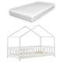 Lit pour enfant - Non spécifié - Cabane Maison - Bois de pin blanc - 80x160 cm - Sécurisé avec barrière
