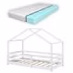 Lit pour enfant - Maison - 80x160 cm - Matelas inclus - Bois de pin blanc - Sécurisé
