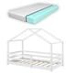 Lit pour enfant - Maison - 80x160 cm - Matelas inclus - Bois de pin blanc - Sécurisé