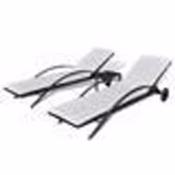 Chaises longues - Non spécifié - Lot de 2 - Résine tressée noire - Coussins amovibles - Dossier réglable