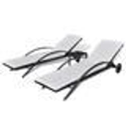 Chaises longues - Non spécifié - Lot de 2 - Résine tressée noire - Coussins amovibles - Dossier réglable