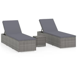 Chaises longues transat de jardin table à thé 3 pièces résine tressée gris