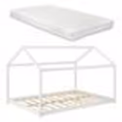 Lit cabane pour enfant - MARQUE - 120x200 cm - Bois de pin blanc - Matelas inclus - Montage simple