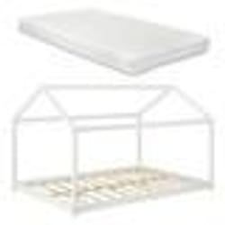 Lit cabane pour enfant - MARQUE - 120x200 cm - Bois de pin blanc - Matelas inclus - Montage simple