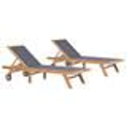 Chaise longue - Teck - 2 pièces - Dossier réglable - Pliable avec roulettes - Extérieur