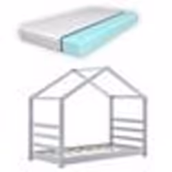Lit cabane maison pour enfant - Pinolino - Gris - Matelas et sommier à lattes - 160x80