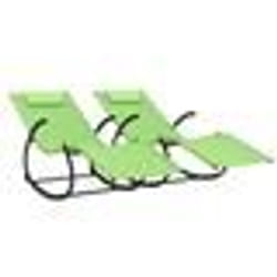 Lot de deux chaises longues transat a bascule acier et textilene vert