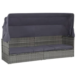 Lit de jardin avec auvent gris 205 x 62 cm resine tressee
