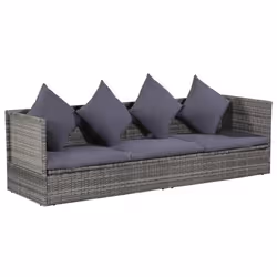 Lit de jardin - Gris - Résine tressée - 200 x 60 cm - Ajustable - Coussins amovibles
