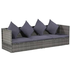 Lit de jardin - Gris - Résine tressée - 200 x 60 cm - Ajustable - Coussins amovibles