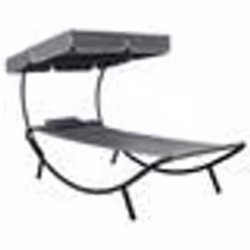 Lit de repos transat chaise longue d exterieur 200 cm avec auvent et oreiller gris