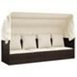 Lit de salon d exterieur toit et coussins 203 x 58 x 56 cm marron resine tressee