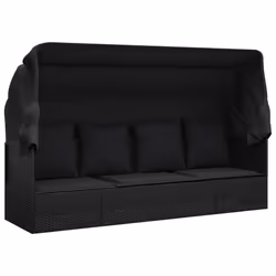 Lit de salon dextérieur - Non spécifié - 203 x 58 x 56 cm - Résine tressée - Toit pliable - Coussins inclus