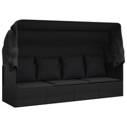 Lit de salon dextérieur - Non spécifié - 203 x 58 x 56 cm - Résine tressée - Toit pliable - Coussins inclus