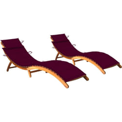 Helloshop26 - Lot de 2 transats chaise longue bain de soleil lit de jardin terrasse meuble d'extérieur avec coussins bois d'acacia solide