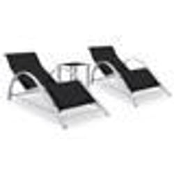 Lot de 2 transats chaise longue bain de soleil lit de jardin terrasse meuble d exterieur avec table aluminium noir