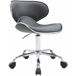 Tabouret de travail sur roulettes hauteur réglable et pivotant en synthétique gris pieds métal chromé TABO10187