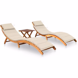 Avec cet ensemble de 2 chaises longues en bois et d'une table, vous aurez toujours un endroit confortable pour vous détendre  ...